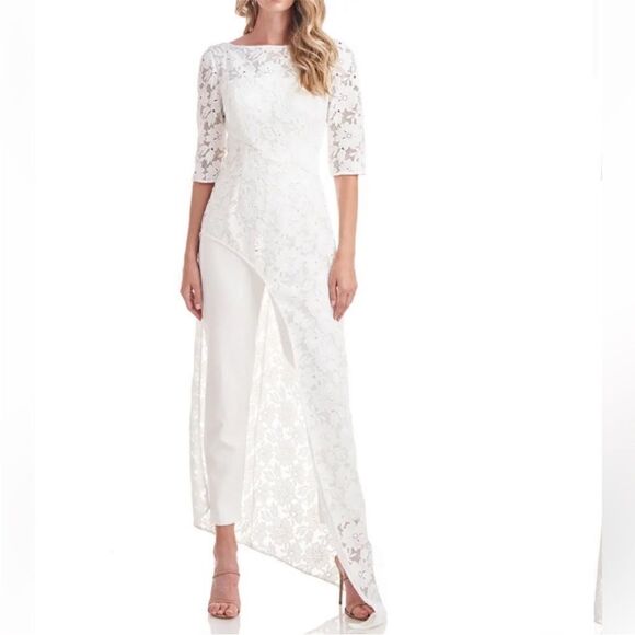 Kay Unger Delia Lace Walk Thru Jumpsuit Dress White size 10 - Picture 1 of 10